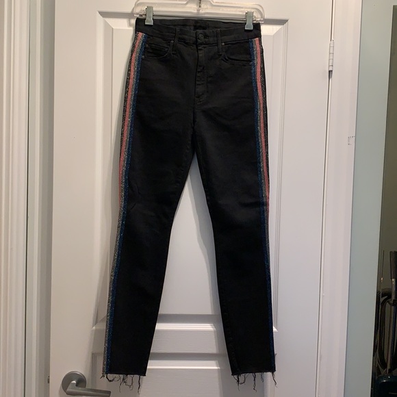 MOTHER High-Waisted Looker Ankle Fray Jeans In Guily Glitter Racer - Picture 8 of 12